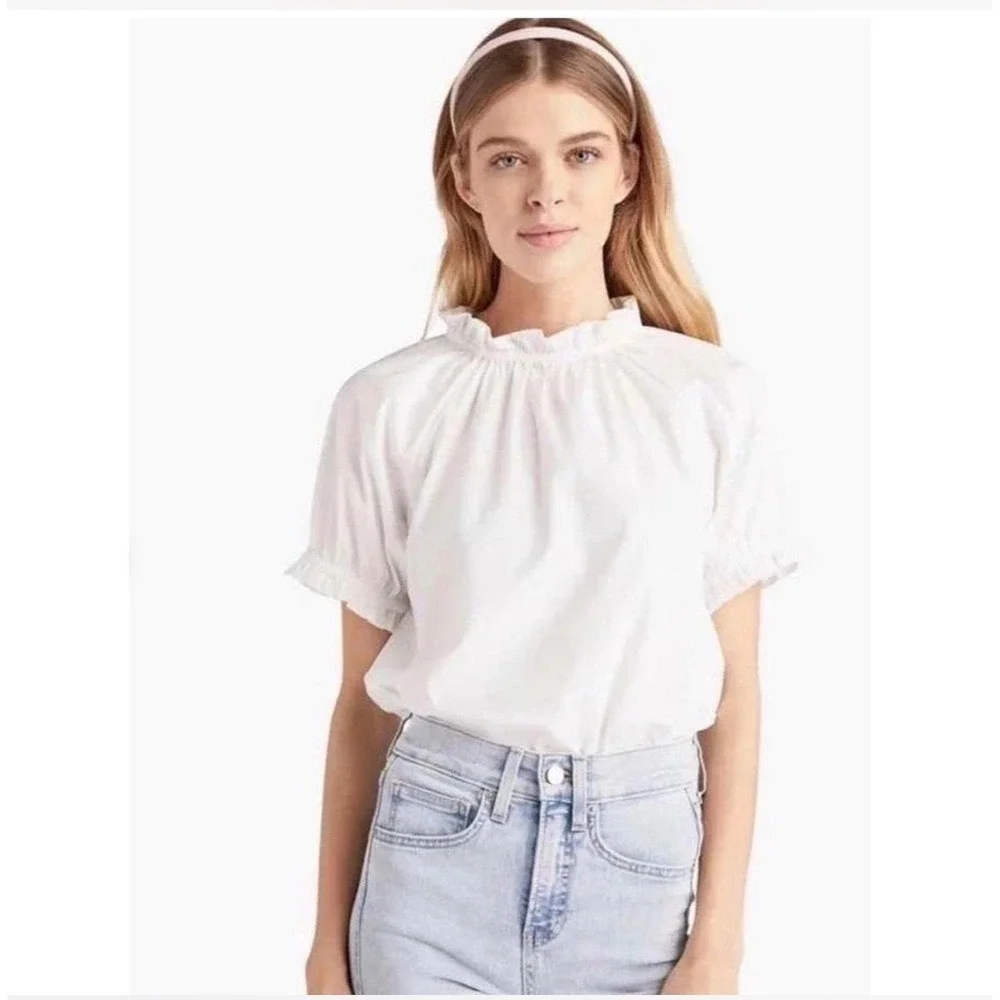 Hill House Home The Ruffle Top White Cotton Puff Sleeve Victorian Blouse Small
